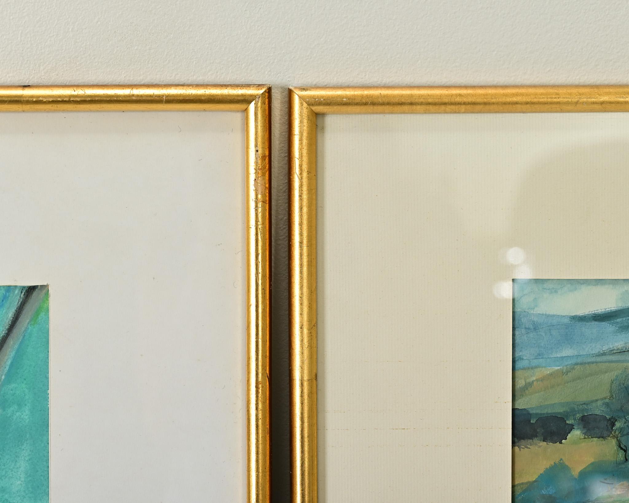 Pair of French Vintage Gilt Framed Watercolor Paintings For Sale 1