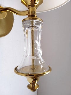 Coppia di lampade da parete francesi vintage in vetro e ottone, anni '70