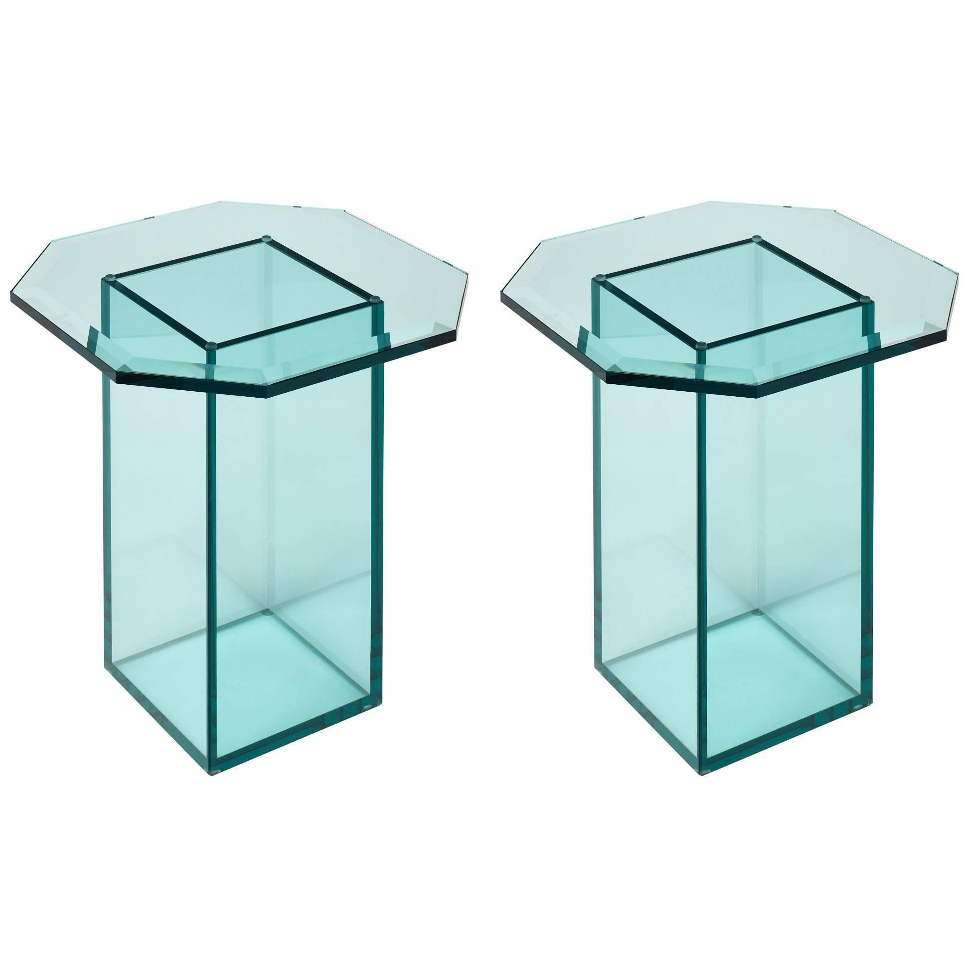 Pair of French Vintage Glass Side Tables