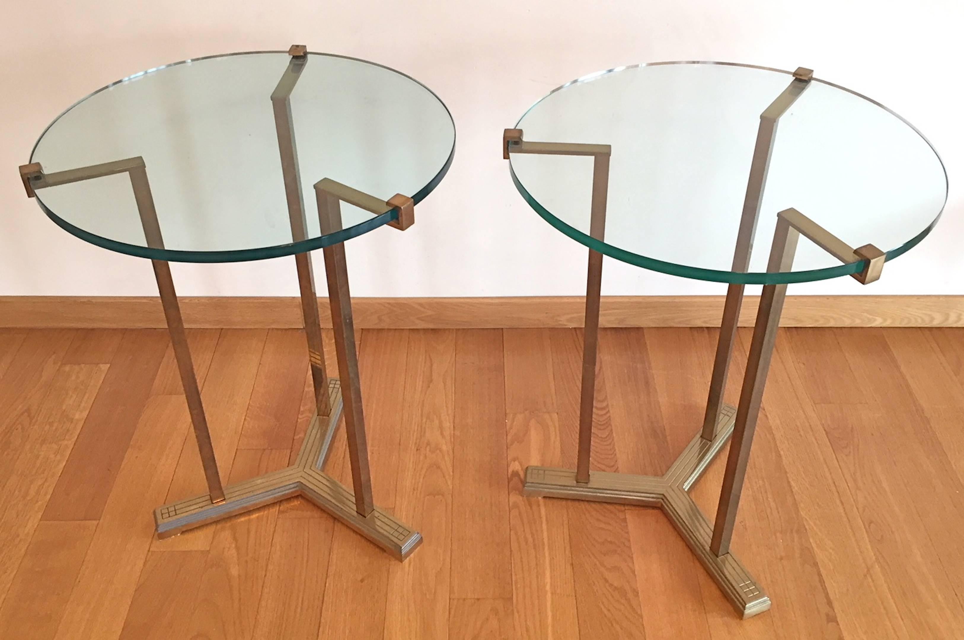 An elegant pair of French side tables, manufactured in the 1970s. Glass and brass,
Excellent condition.