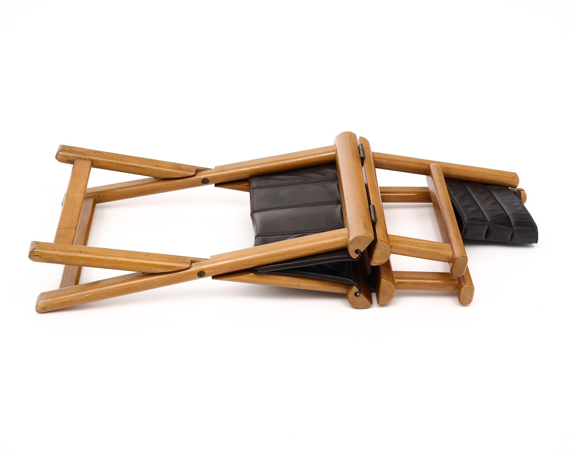 Pair of French Vintage Leather Folding Chairs For Sale 4