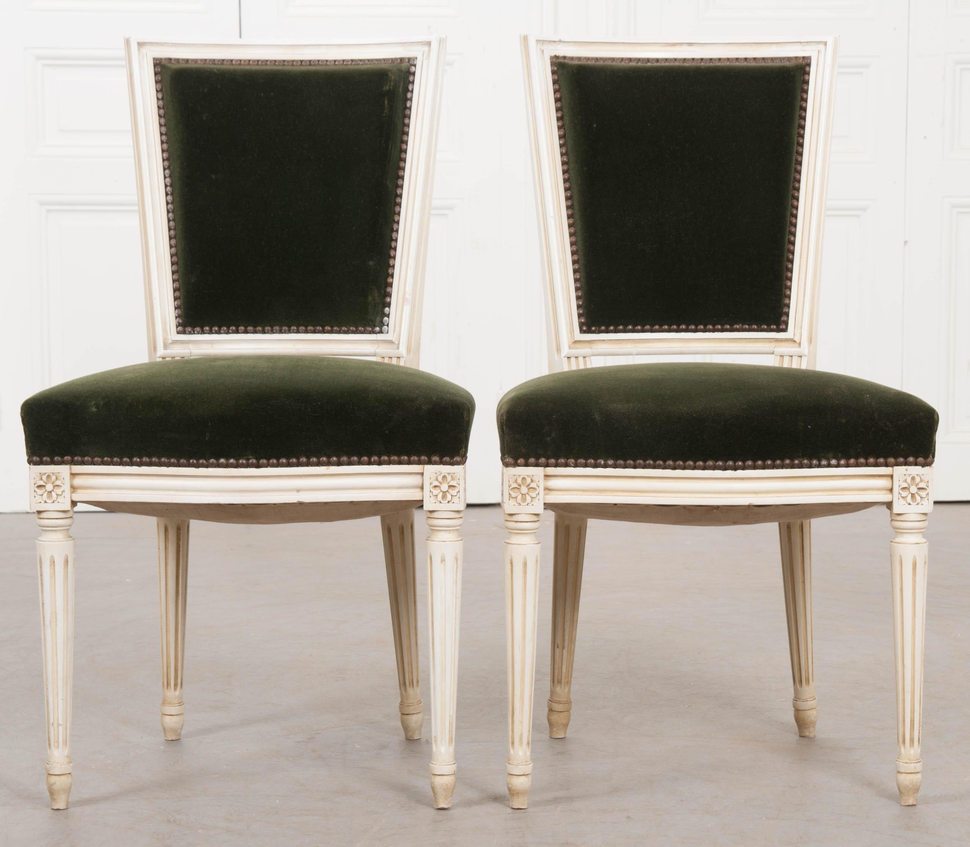 Pair of French Vintage Louis XVI Painted Side Chairs 2