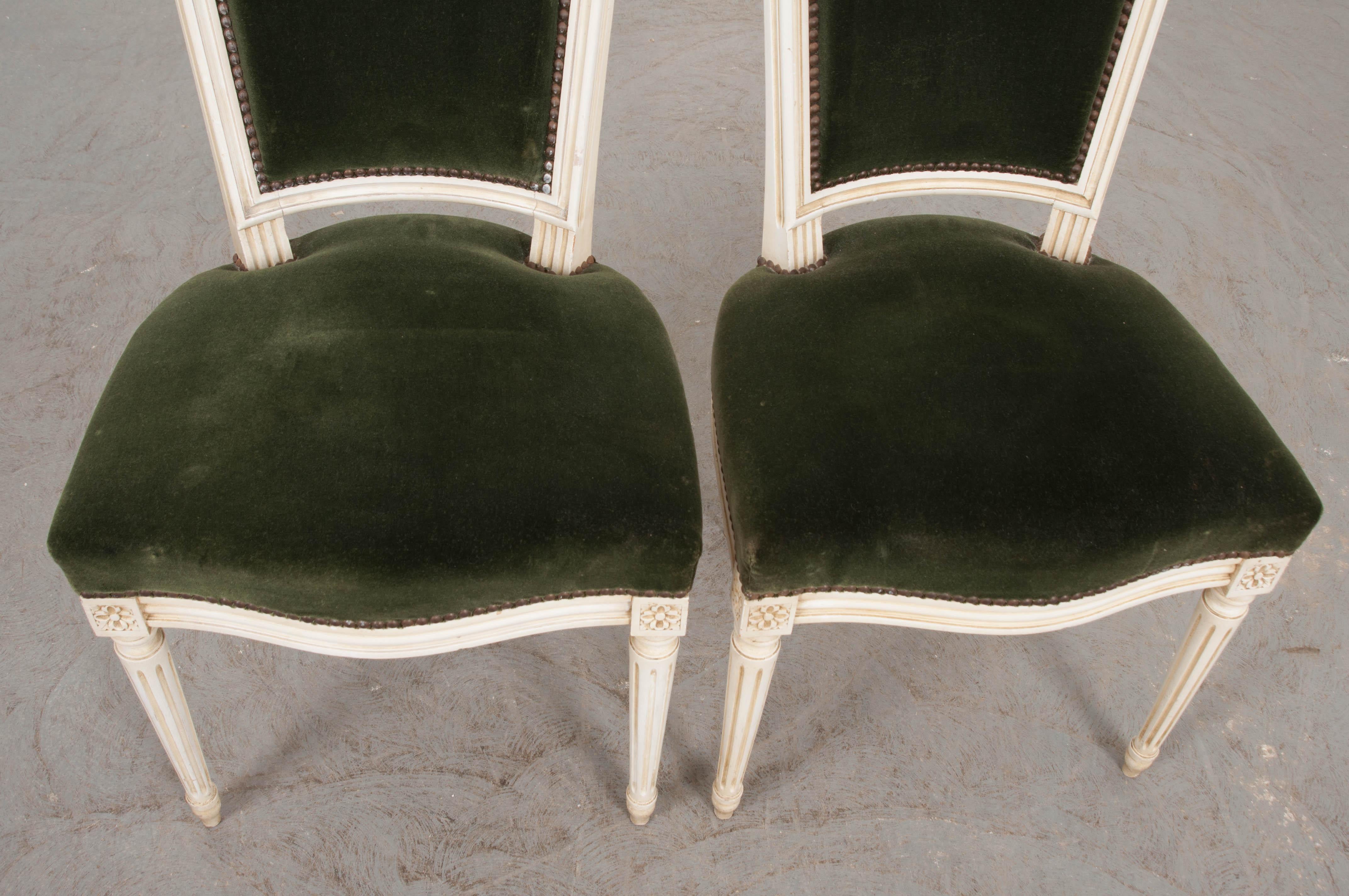 Pair of French Vintage Louis XVI Painted Side Chairs 4