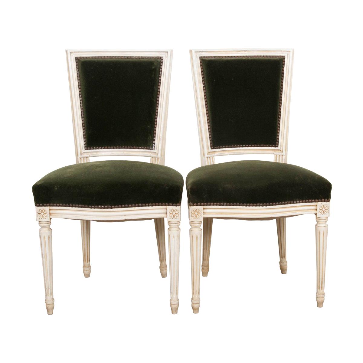 Pair of French Vintage Louis XVI Painted Side Chairs