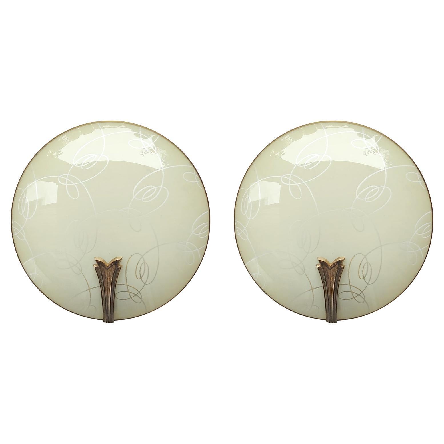 Pair of French Vintage Midcentury Wall Lights Sconces, 1950s For Sale