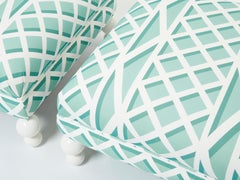 Pair of French Vintage Outdoor Ottomans Poufs Reupholstered, 1970s