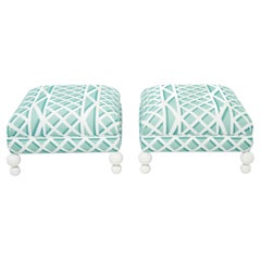 Pair of French Vintage Outdoor Ottomans Poufs Reupholstered, 1970s
