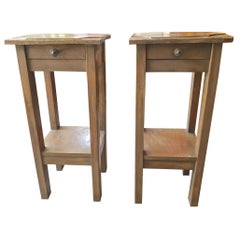 Pair of French Vintage Pine Nightstands with One Drawer and One Bottom Shelf