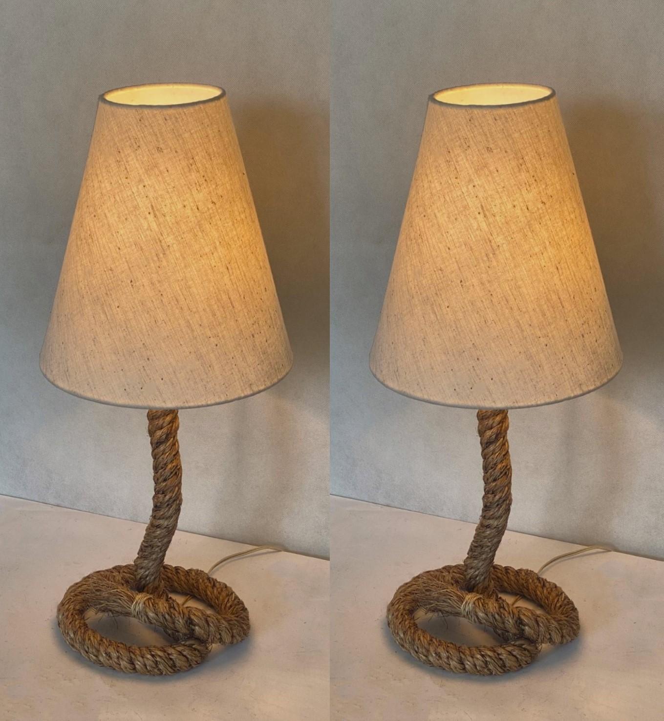 Late 20th Century Pair of French Rope Table Lamps in the Style of Audoux Minet, 1990s