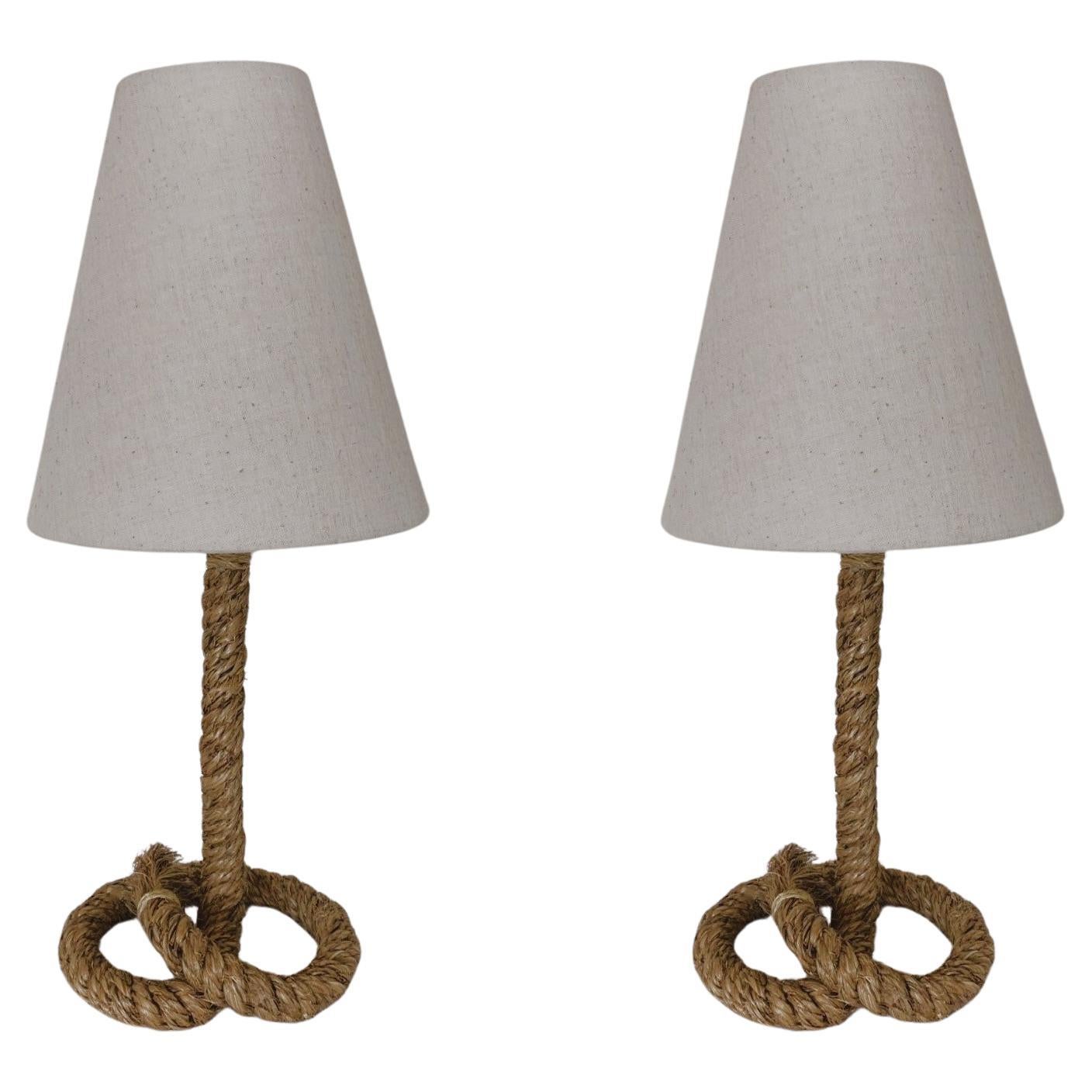 Pair of French Rope Table Lamps in the Style of Audoux Minet, 1990s For Sale