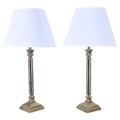 Pareja de lámparas de mesa vintage francesas plateadas