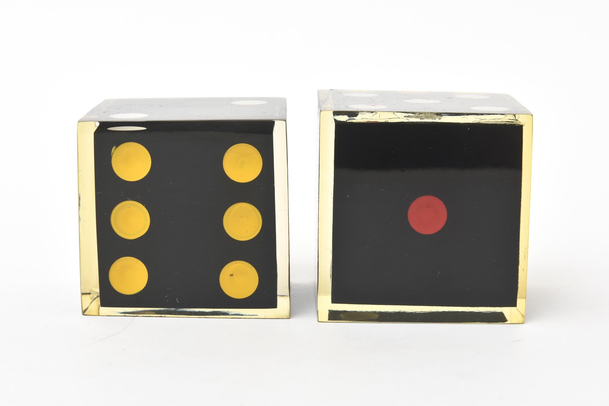 Late 20th Century French Vintage Large Sculptural Dice Black, Red, Green, Yellow and White Pair of