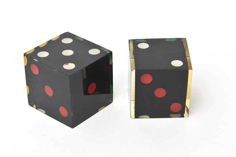 French Vintage Large Sculptural Dice Black, Red, Green, Yellow and