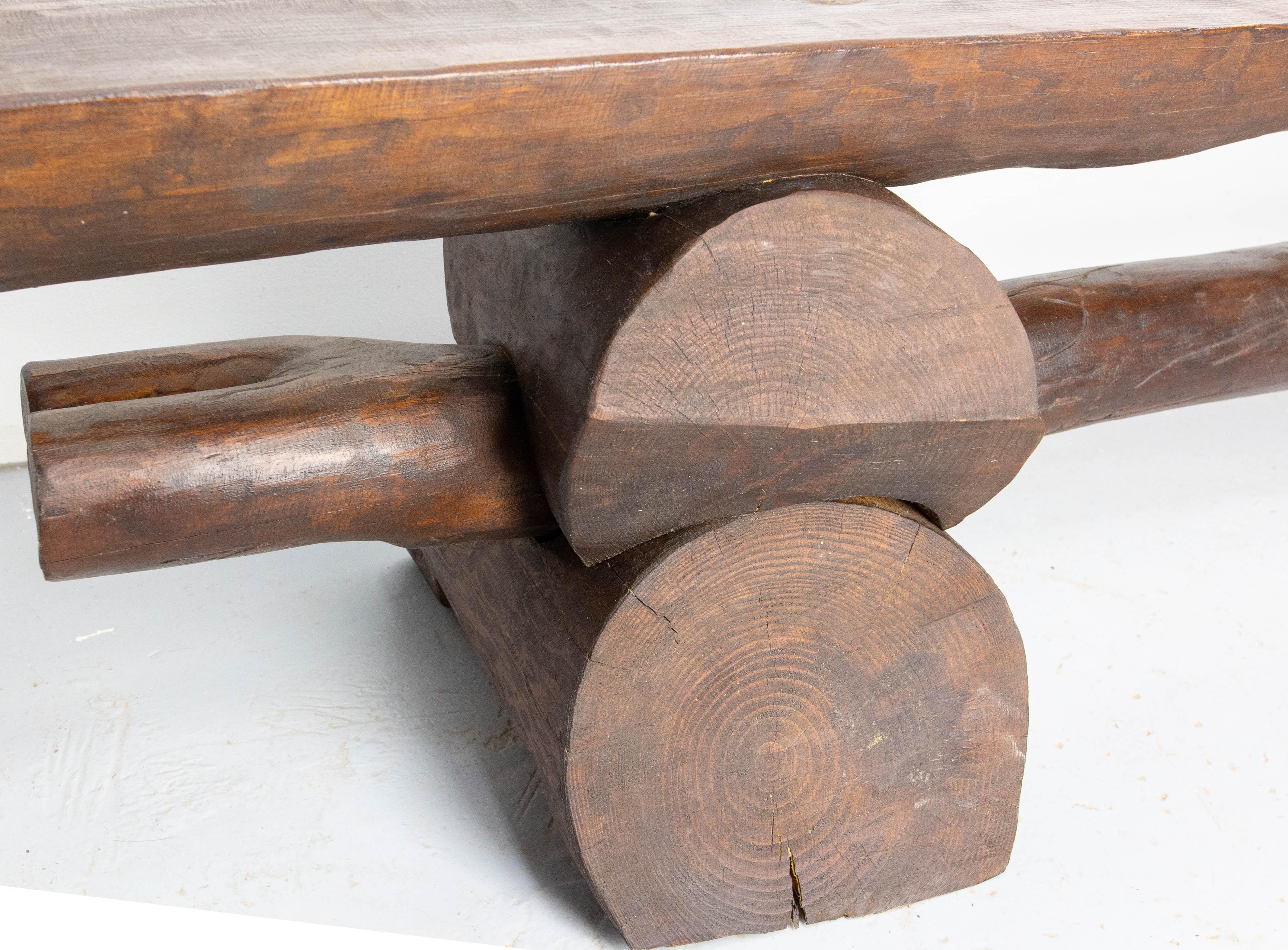 Paire de bancs de ferme français de style vintage en pin massif, circa 1960 en vente 3