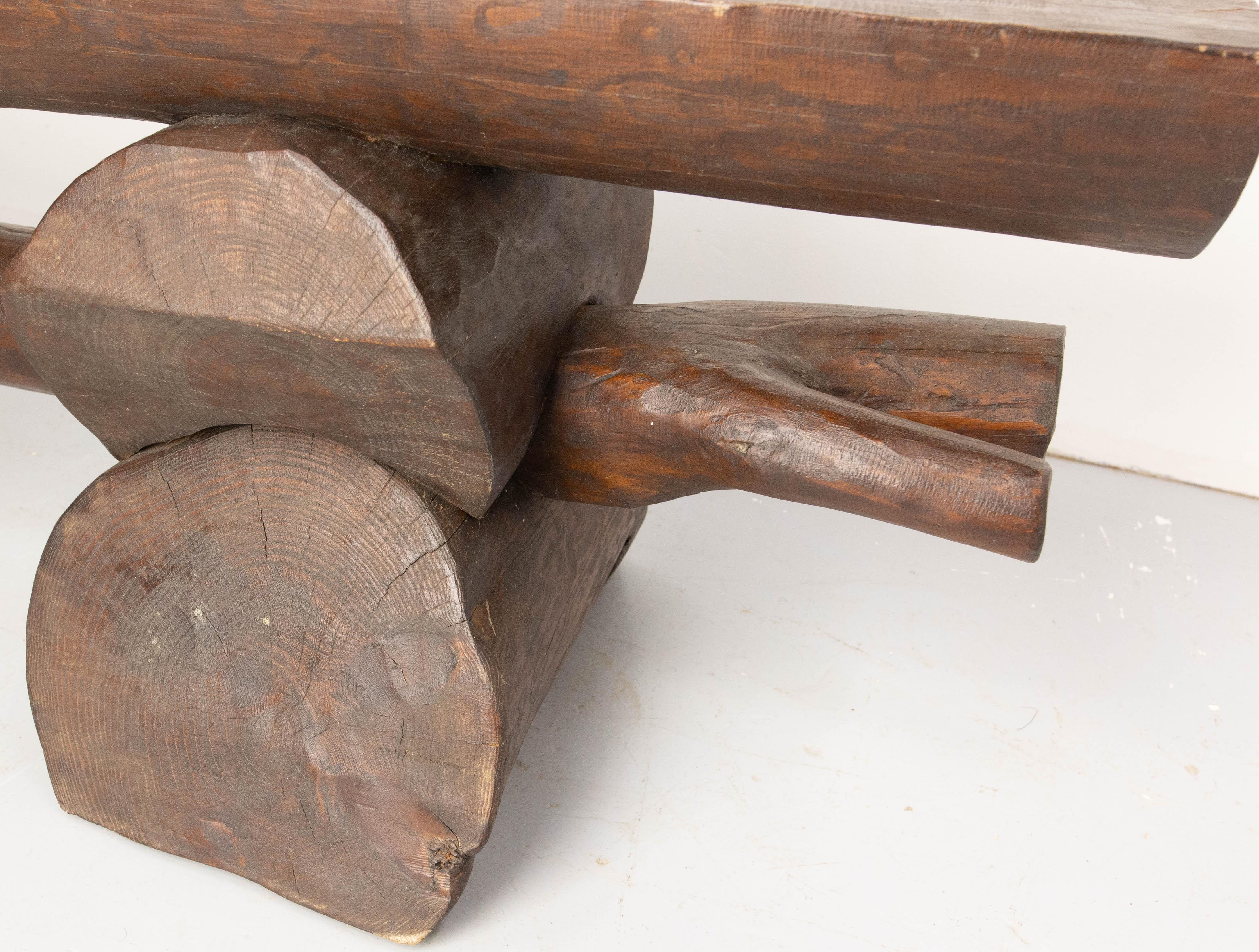 Paire de bancs de ferme français de style vintage en pin massif, circa 1960 en vente 4