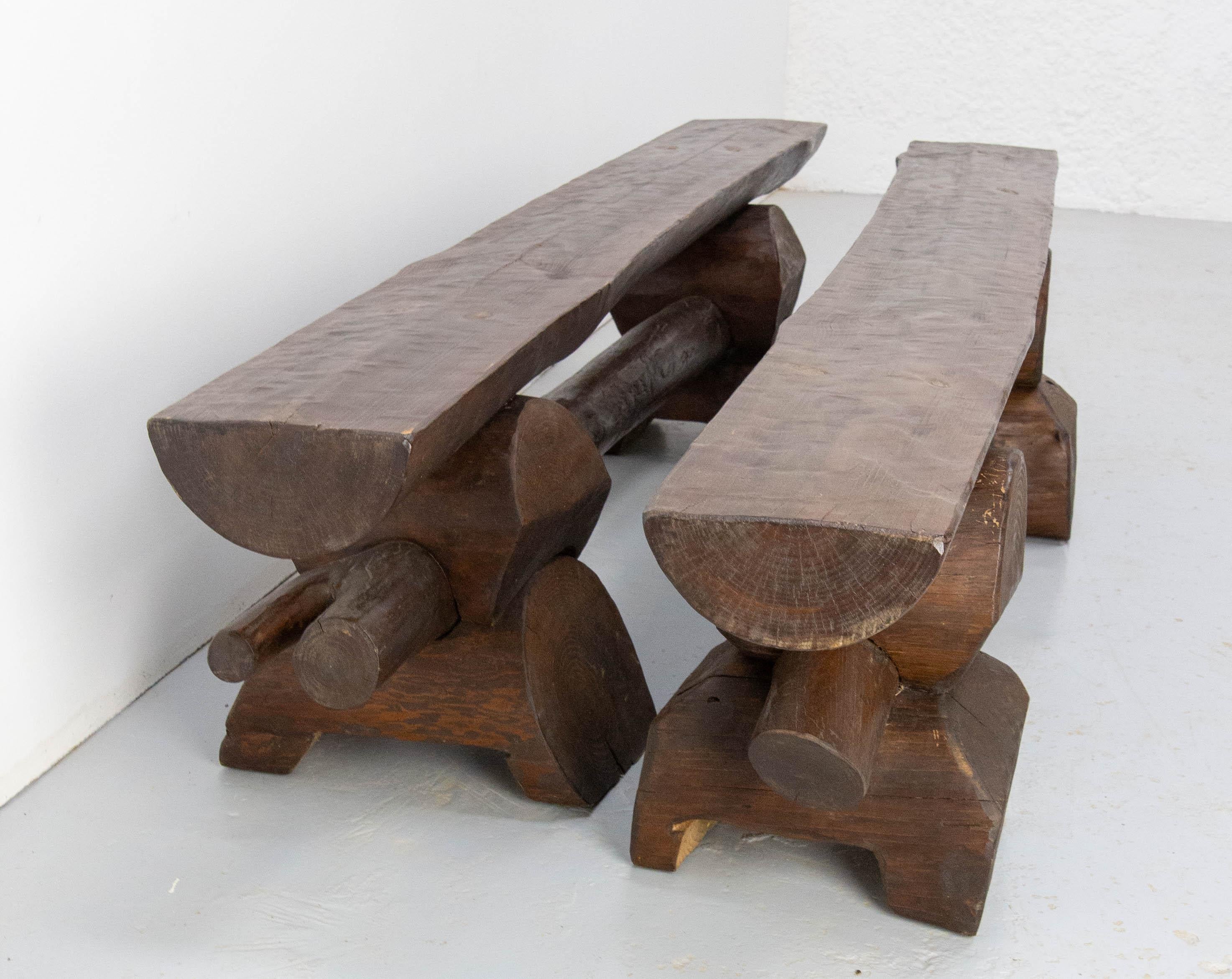French Provincial Pair of French Vintage Style Farmhouse Benches Massive Pine, circa 1960 For Sale