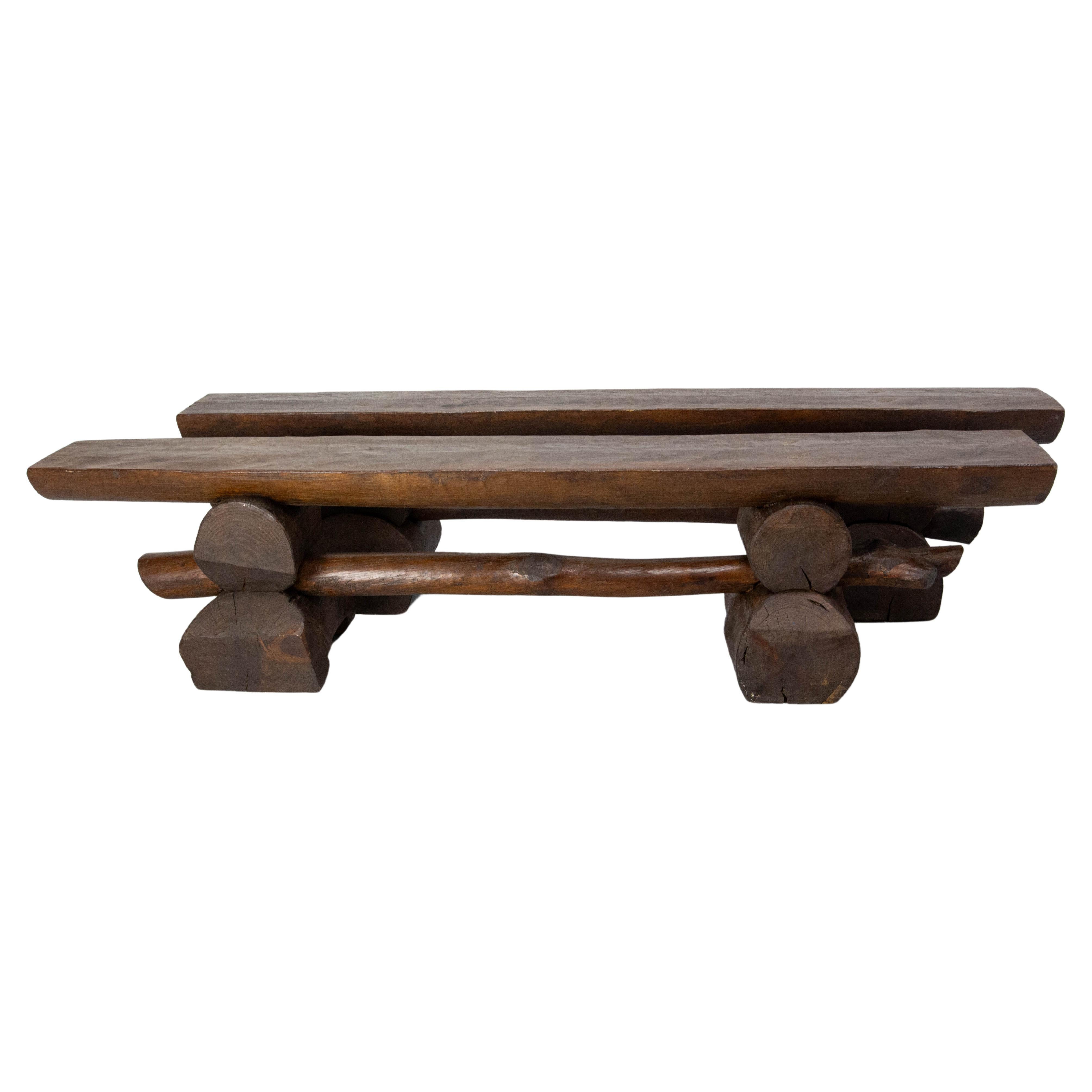 Pair of French Vintage Style Farmhouse Benches Massive Pine, circa 1960 For Sale