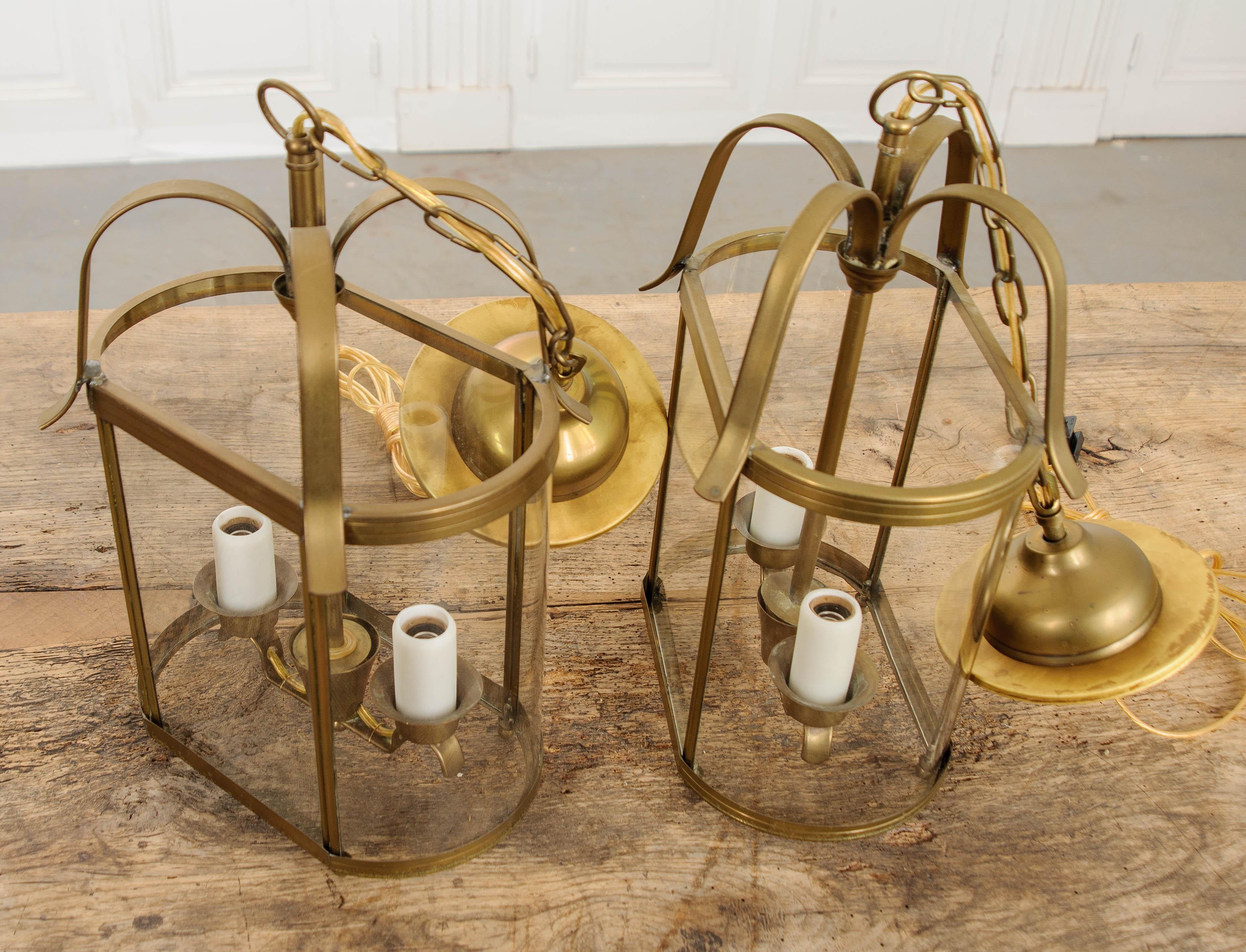 Other Pair of French Vintage Two-Light Brass Lanterns
