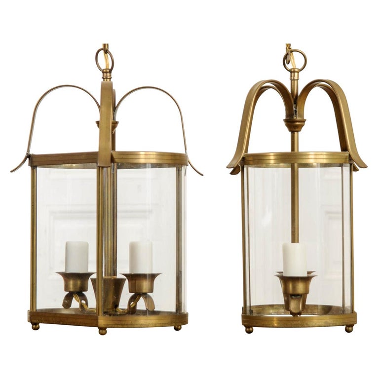 Pair of French Vintage Two-Light Brass Lanterns For Sale at 1stDibs