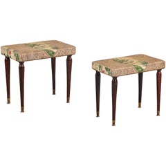 Pair of French Vinyl Toile Printed Stools