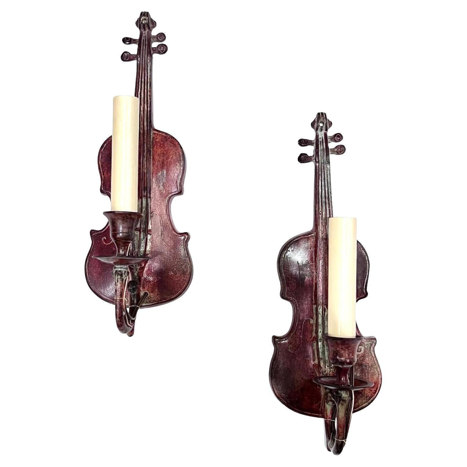 Pair of French Violin Sconces For Sale