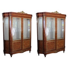 Pair of French Vitrine, Marquetry and Ormolu