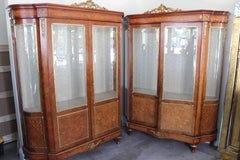 Pair of French Vitrine, Marquetry and Ormolu