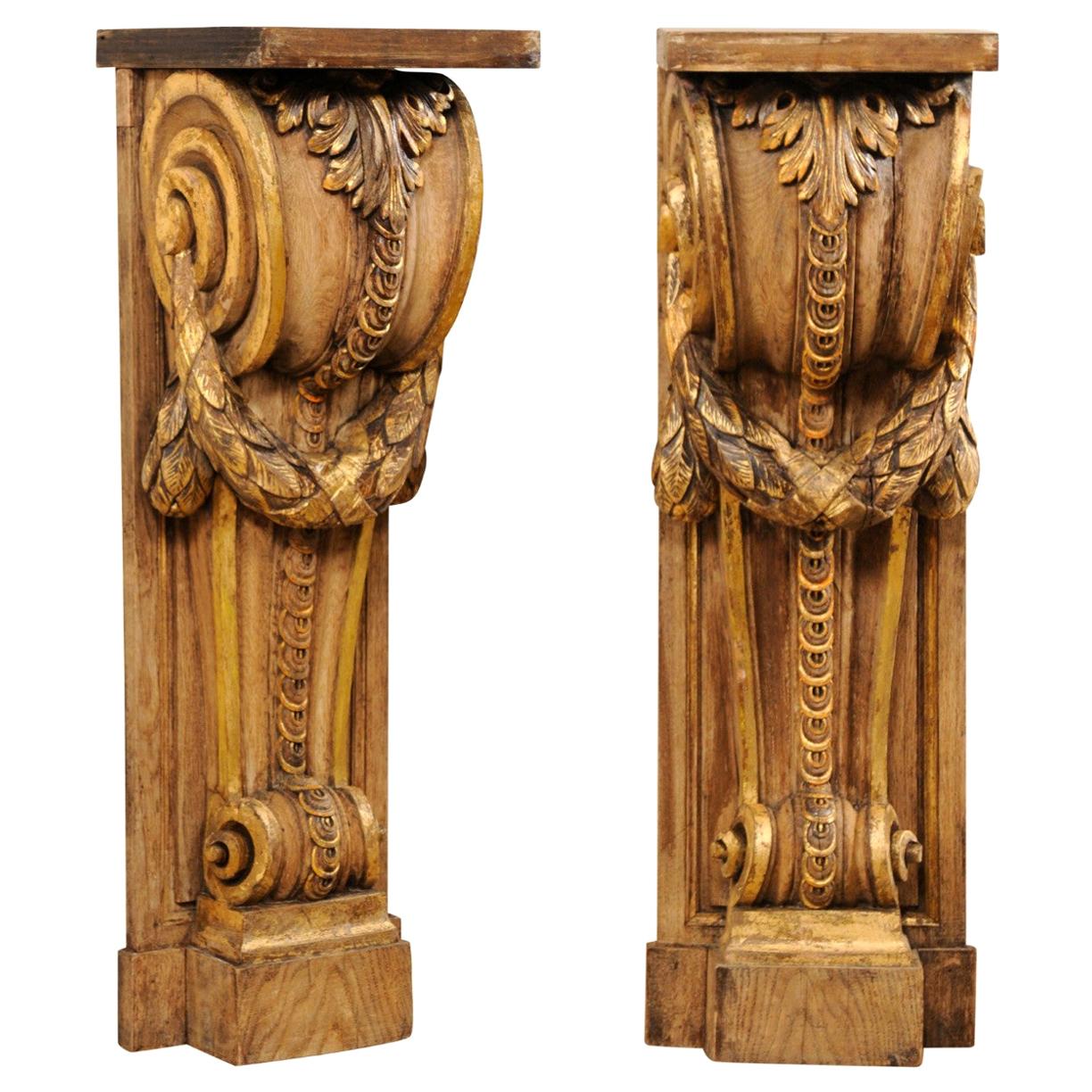 Pair of French Volute Carved and Gilt Corbels, Great Shelves or Console Base
