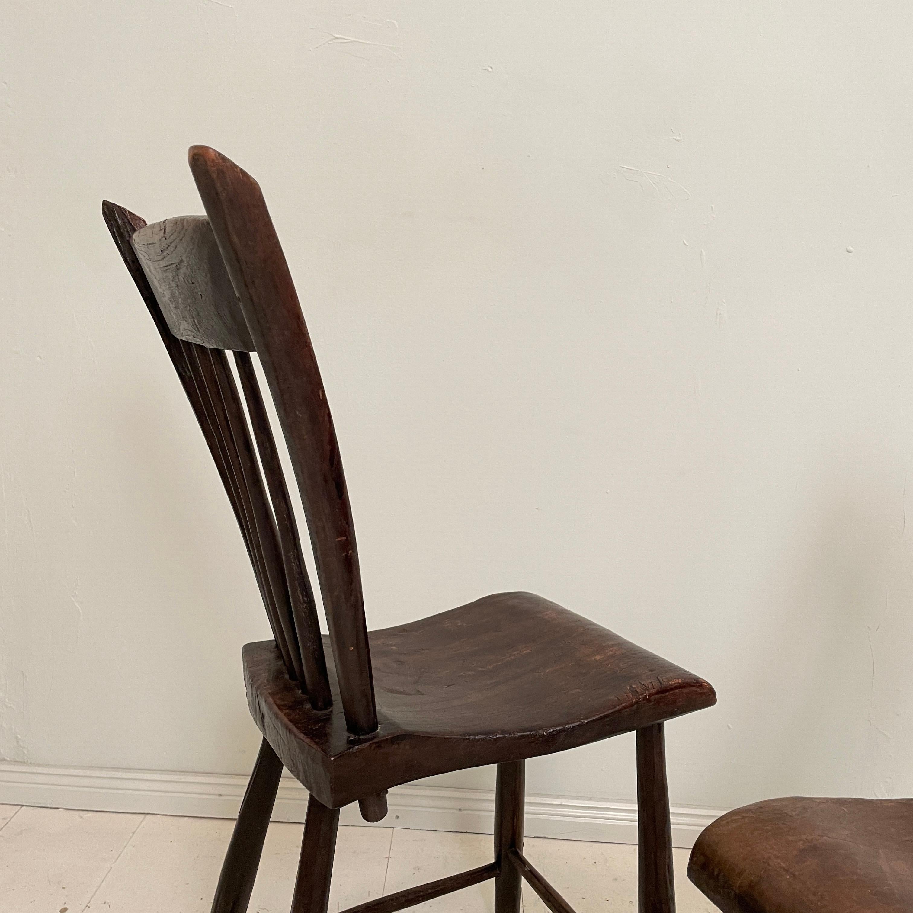 Pair of French Wabi-Sabi Country Chairs in Elm, Around 1830 6