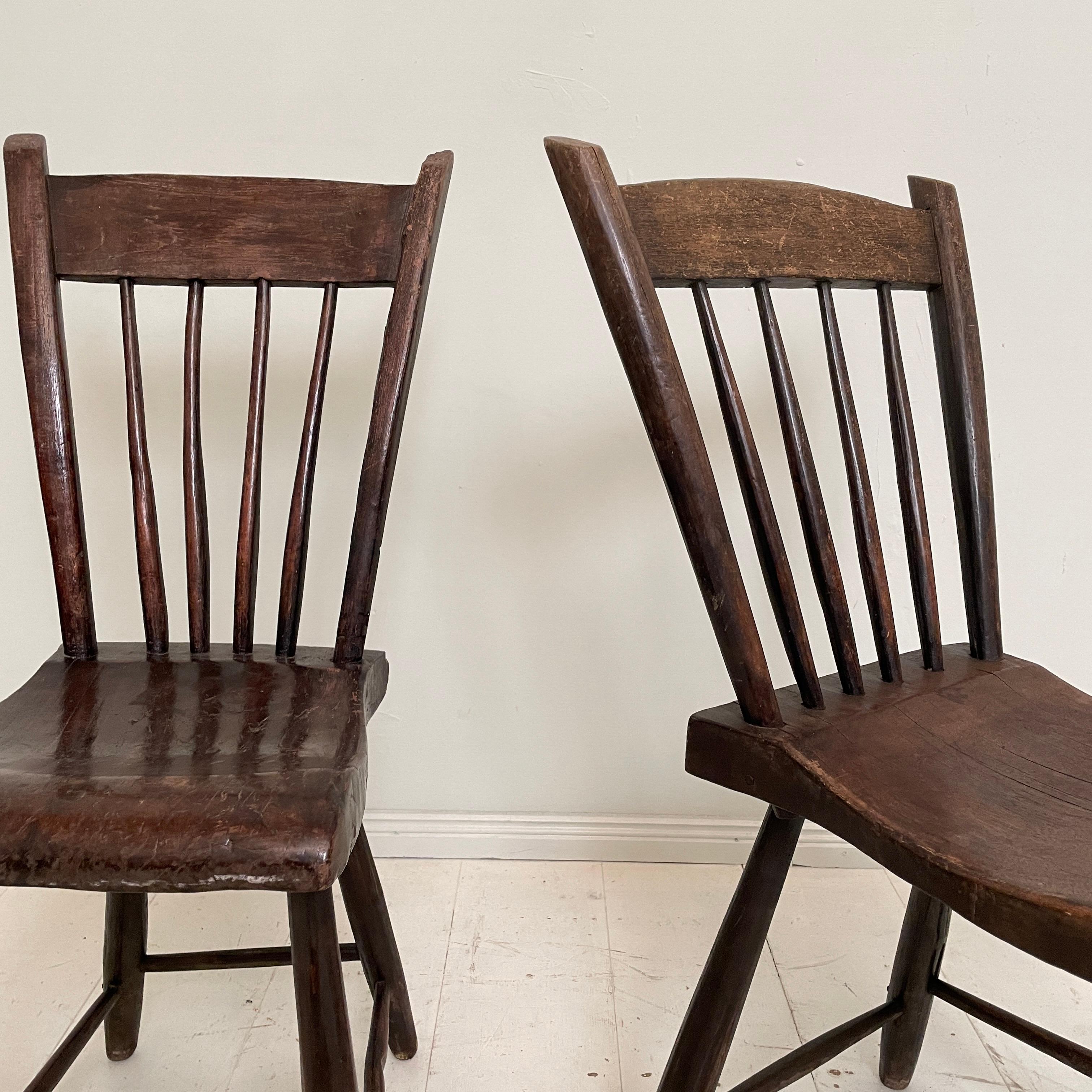 Pair of French Wabi-Sabi Country Chairs in Elm, Around 1830 11