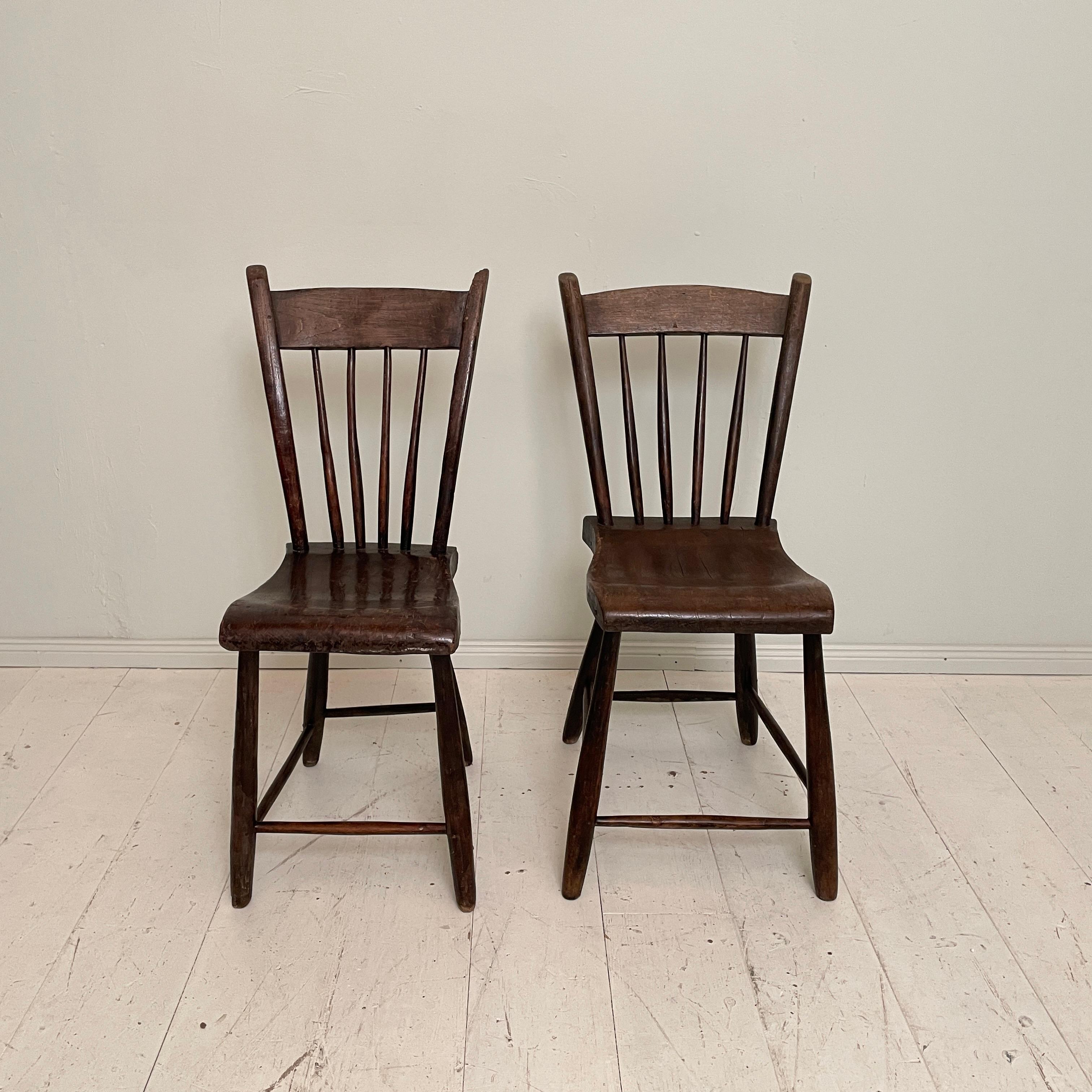 This unique Pair of French Wabi-Sabi Country Chairs in Elm was made around 1830.
They are completely hand-made and hand-carved and have a fantastic Patina.
Beautiful original condition.
A unique piece which is a great eye-catcher for your