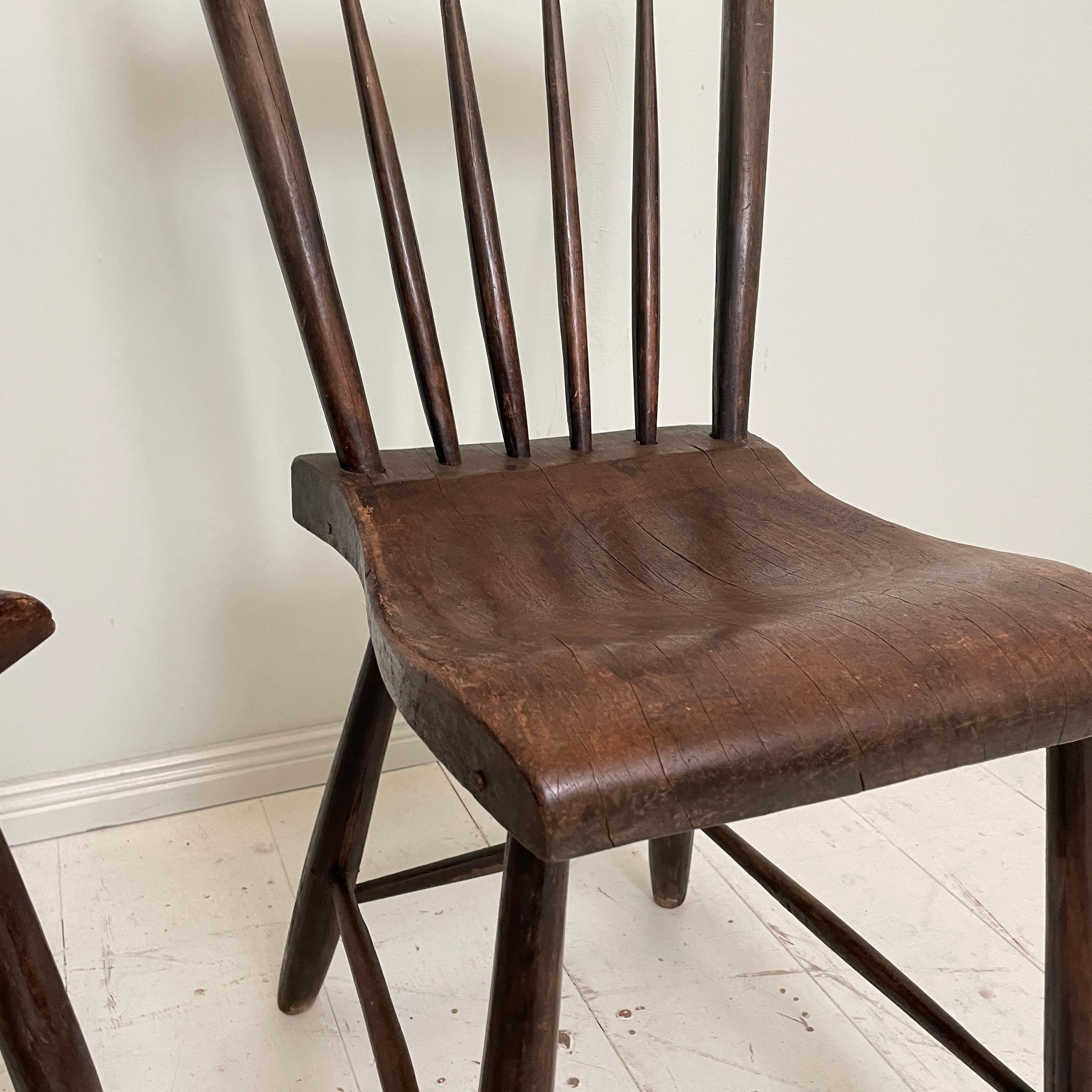 Pair of French Wabi-Sabi Country Chairs in Elm, Around 1830 1