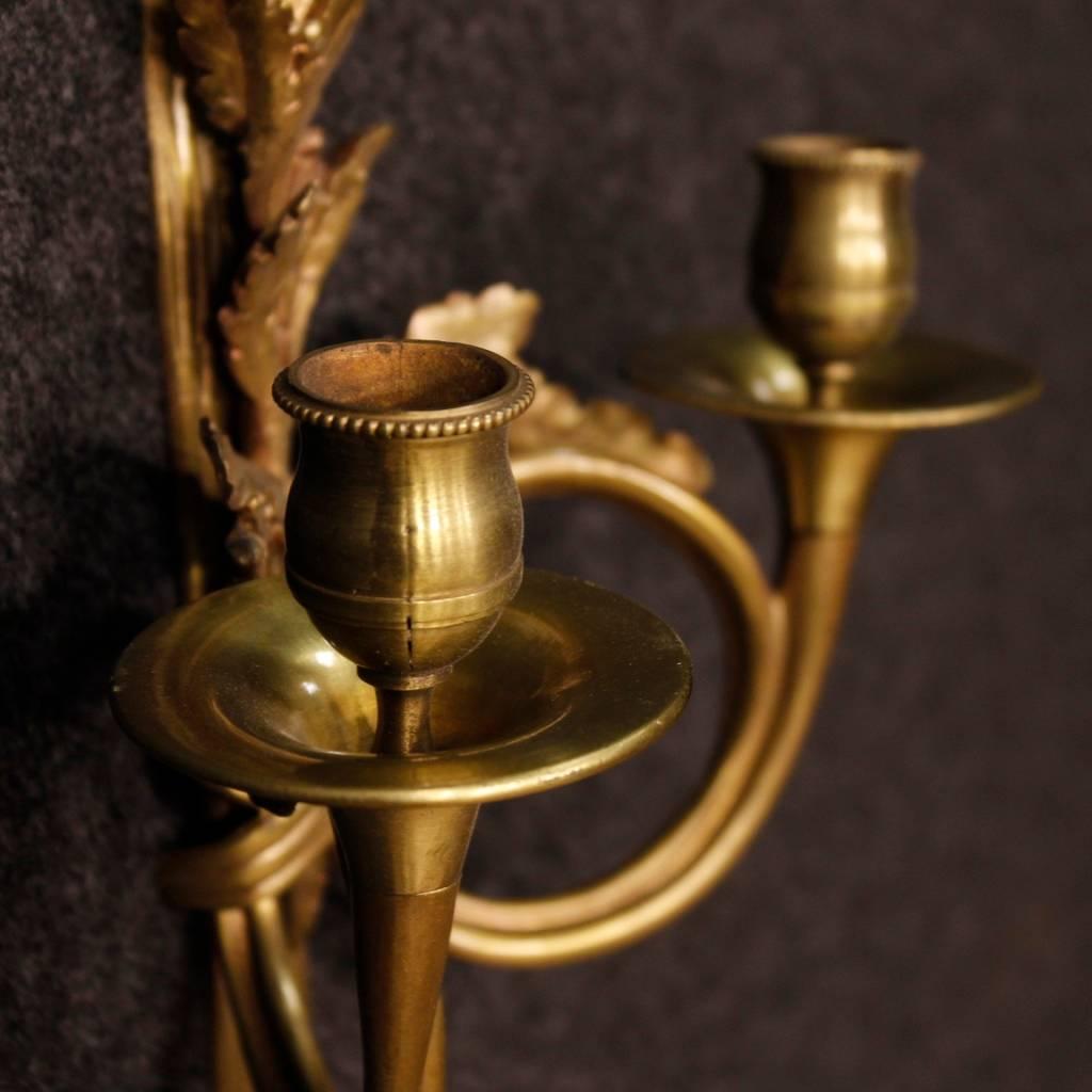 Pair of French Wall Lights in Gilded and Chiseled Bronze from 20th Century 5