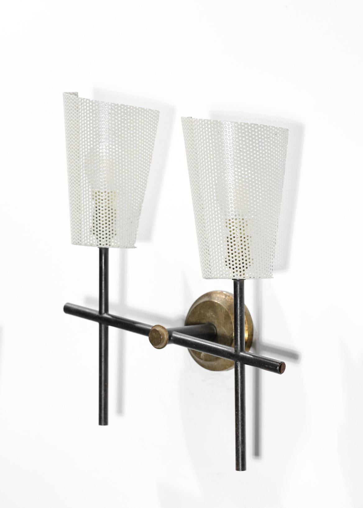 Mid-Century Modern Pair of French Wall Lights in the Taste of Mathieu Matégot in Perforated Metal