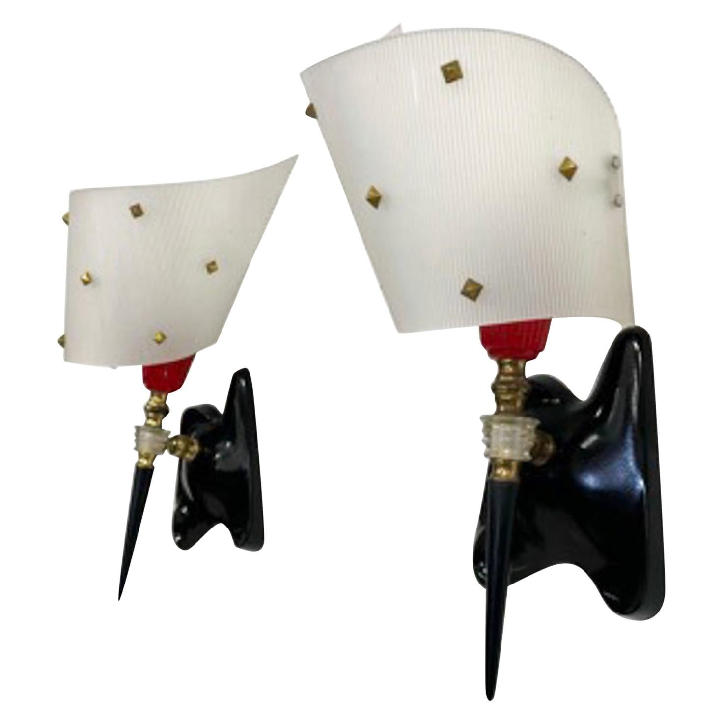1950s Pair of French Wall Sconces Style Pierre Guariche