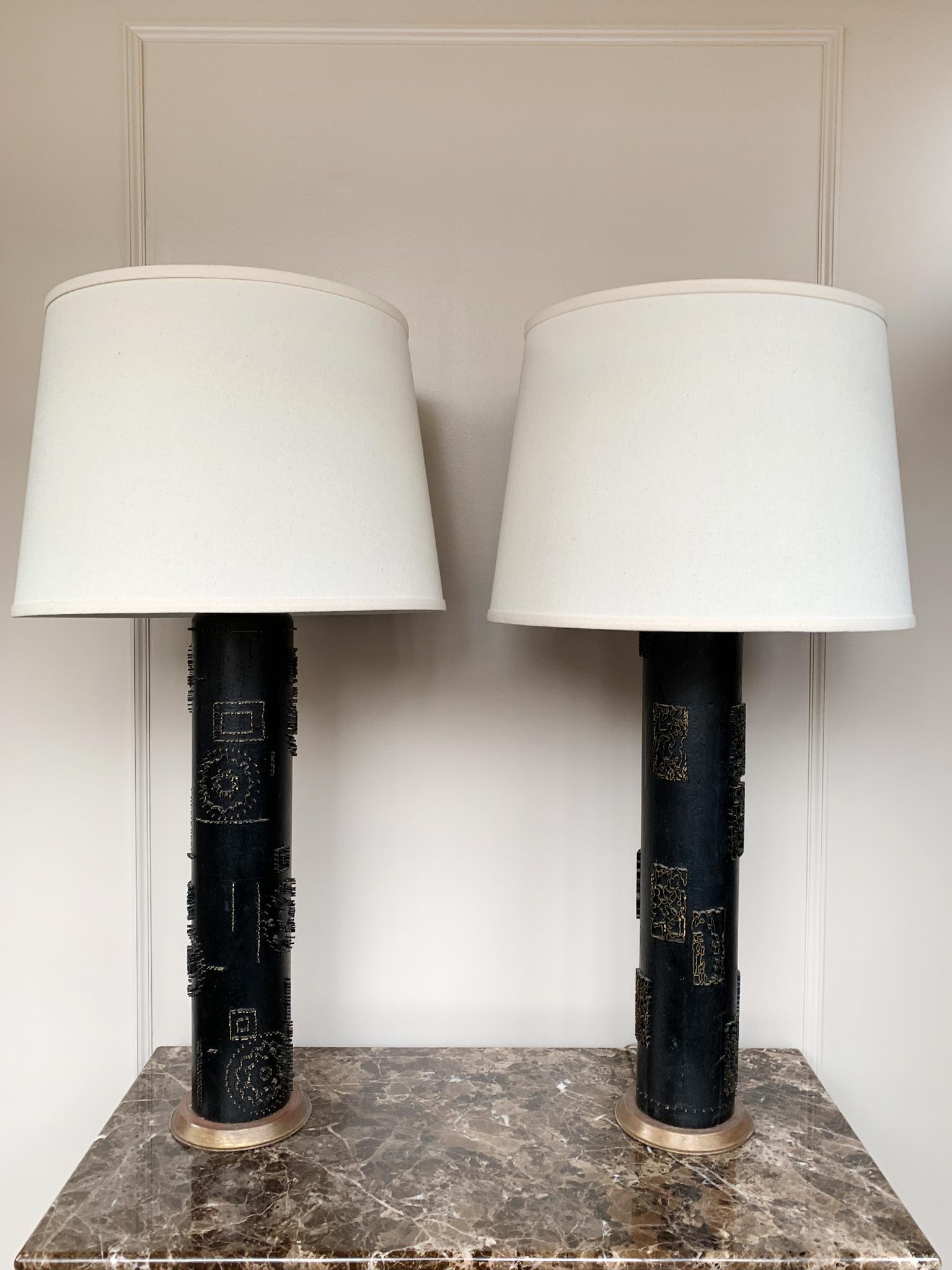 Hand-Crafted Pair of French Wallpaper Roller Table Lamps