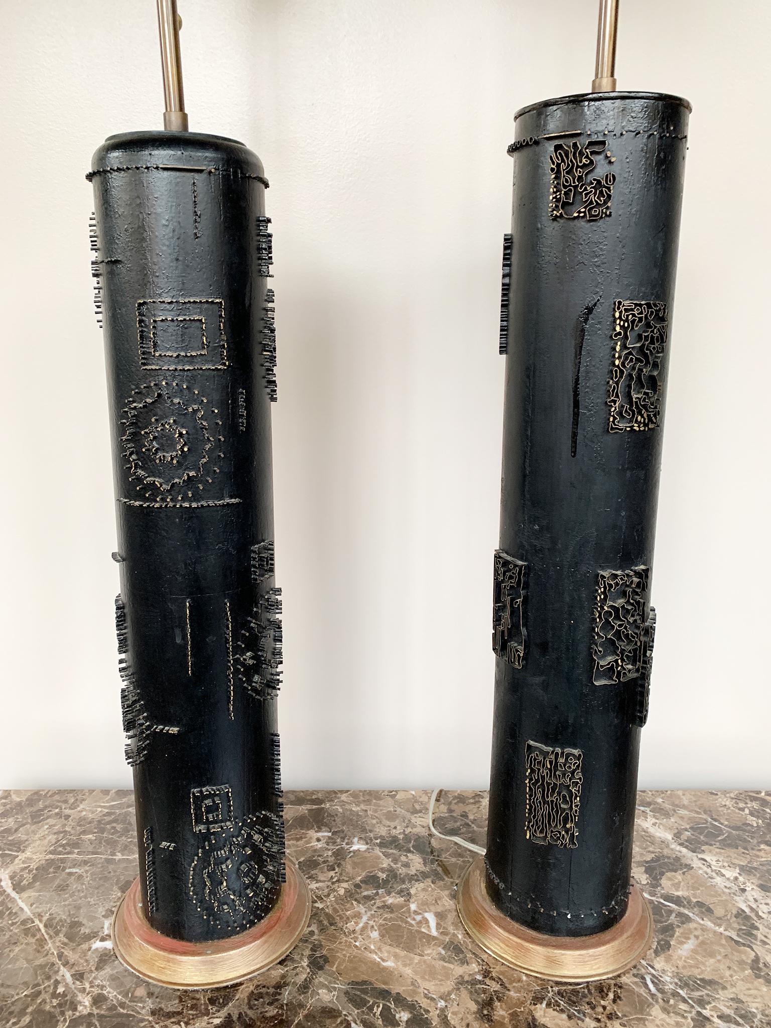 Metal Pair of French Wallpaper Roller Table Lamps