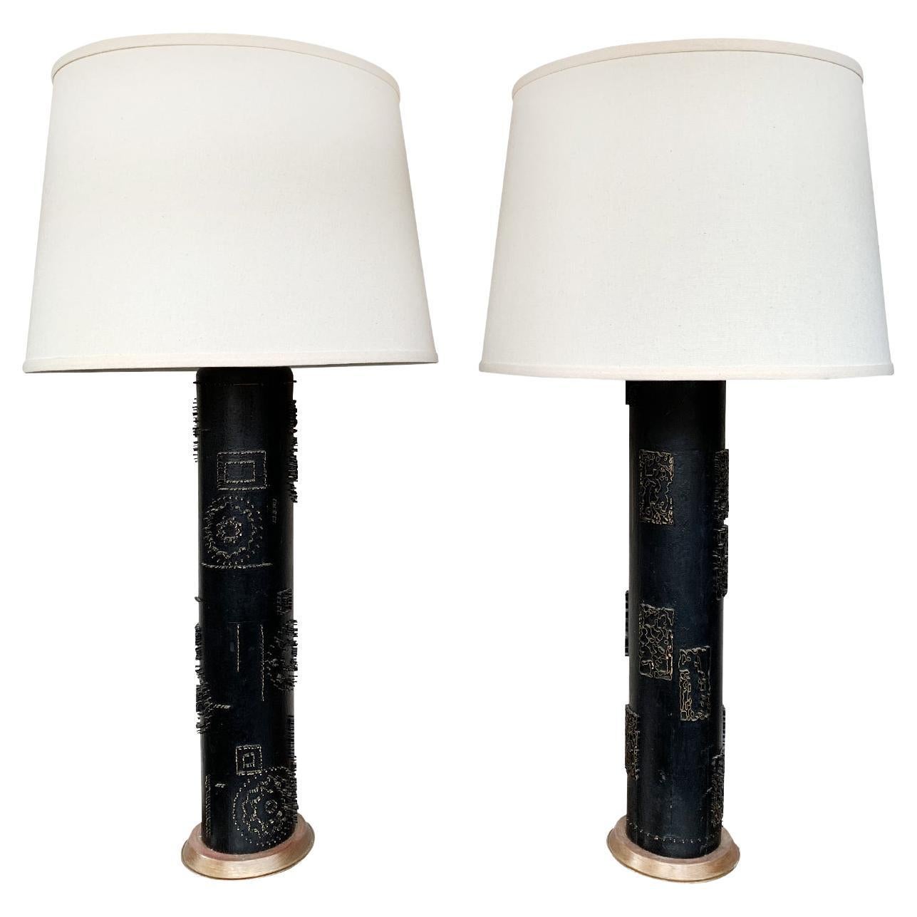 Pair of French Wallpaper Roller Table Lamps