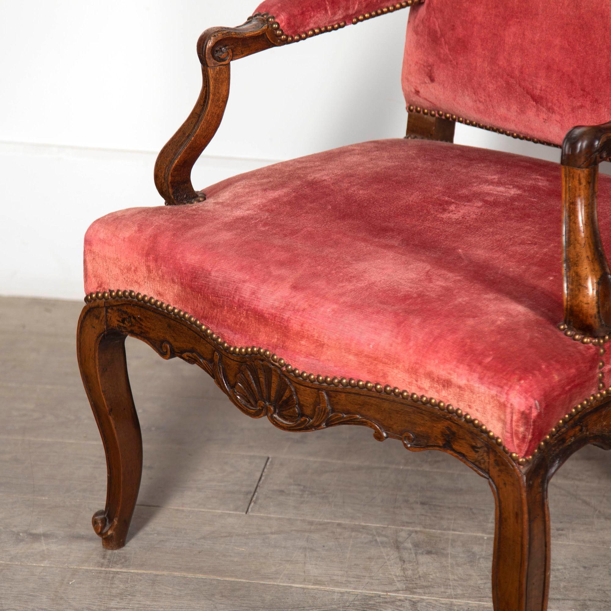 Pair of French Walnut 18th Century Elbow Chairs For Sale 3
