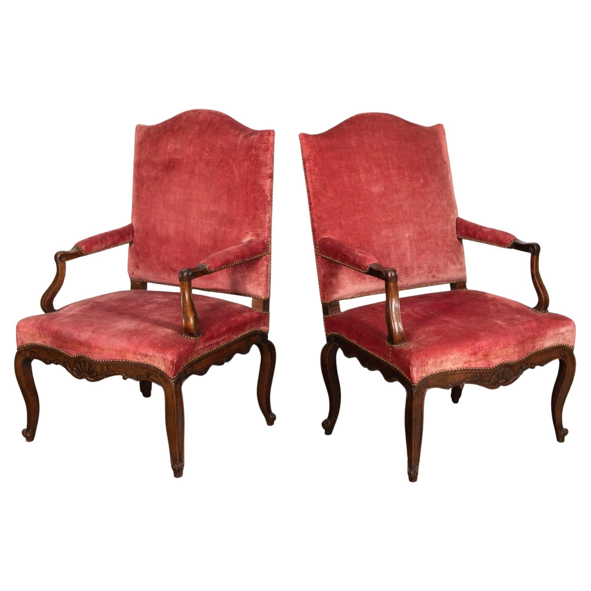 Pair of French Walnut 18th Century Elbow Chairs