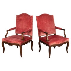 Pair of French Walnut 18th Century Elbow Chairs