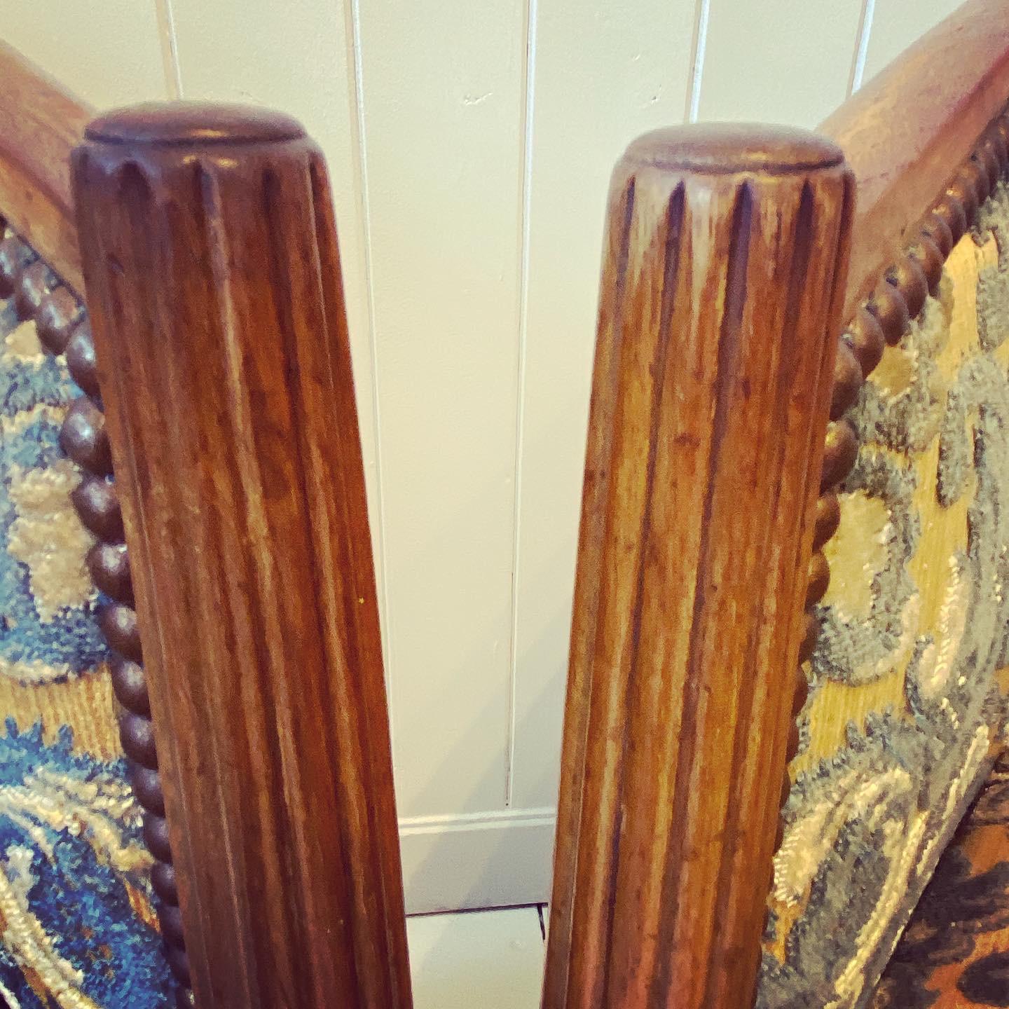 Early 20th Century Pair of French Walnut and Damask Tub Chairs, circa 1920 For Sale