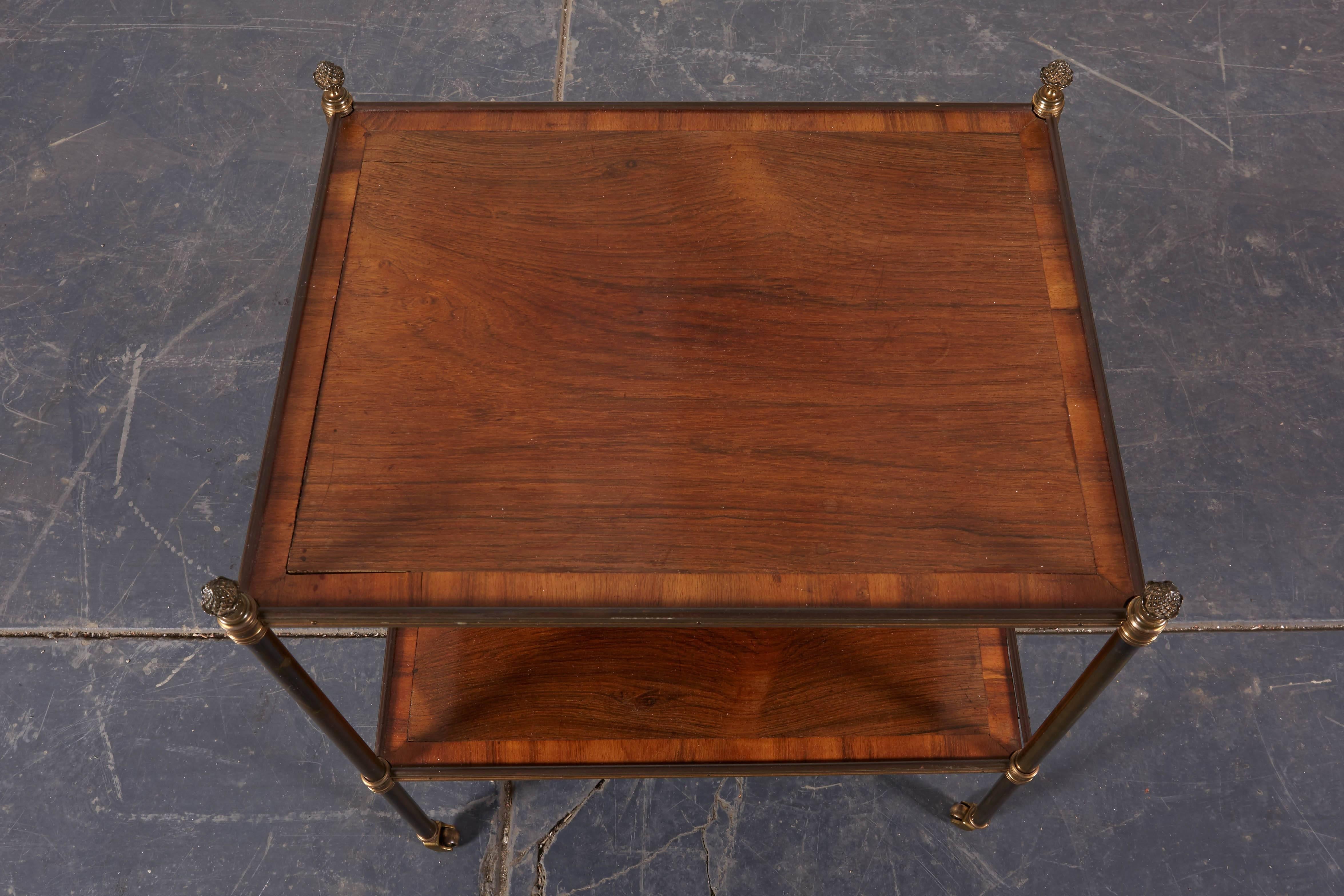 Pair of French Walnut and Lacquered Brass Two-Tier Tables 5
