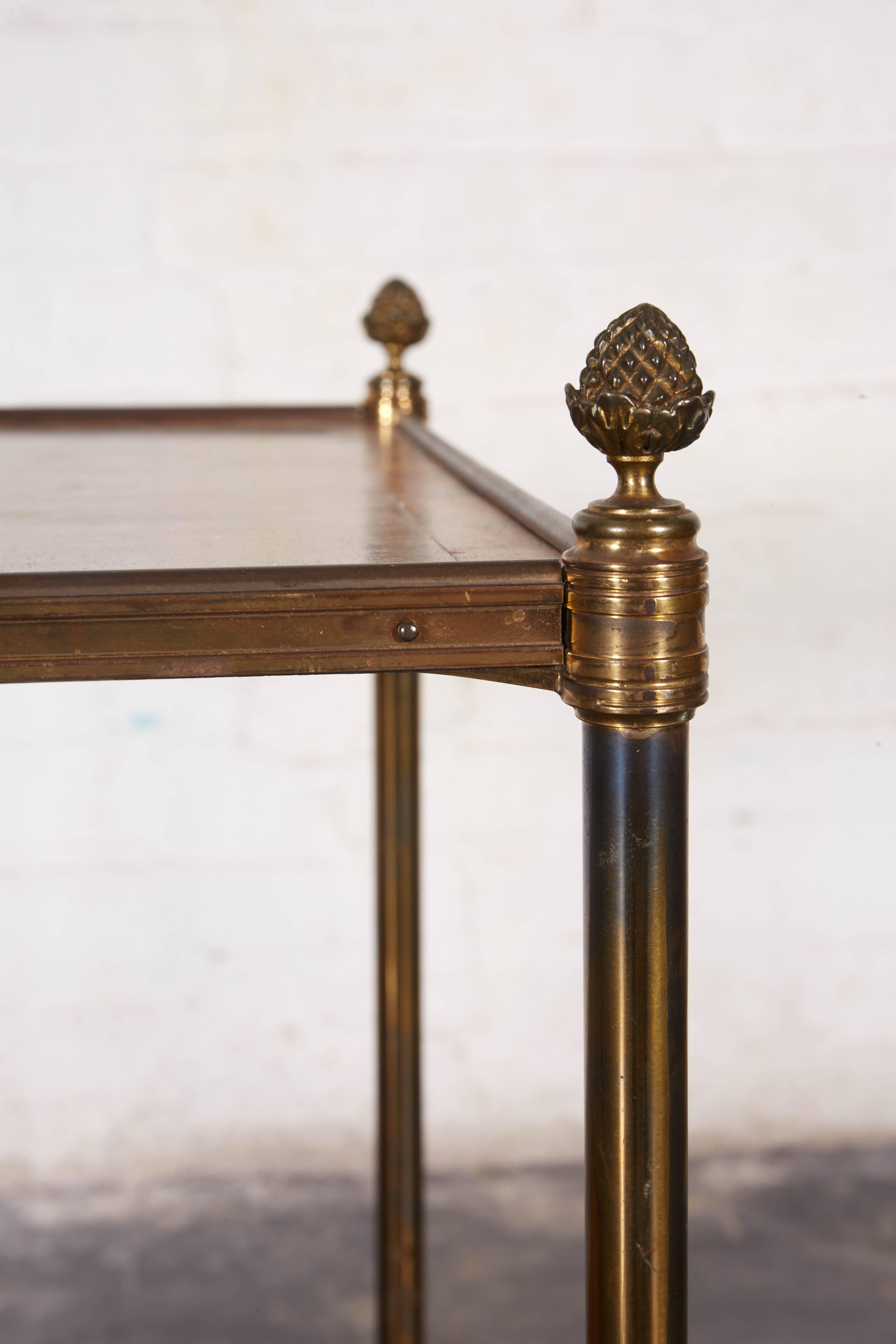 19th Century Pair of French Walnut and Lacquered Brass Two-Tier Tables