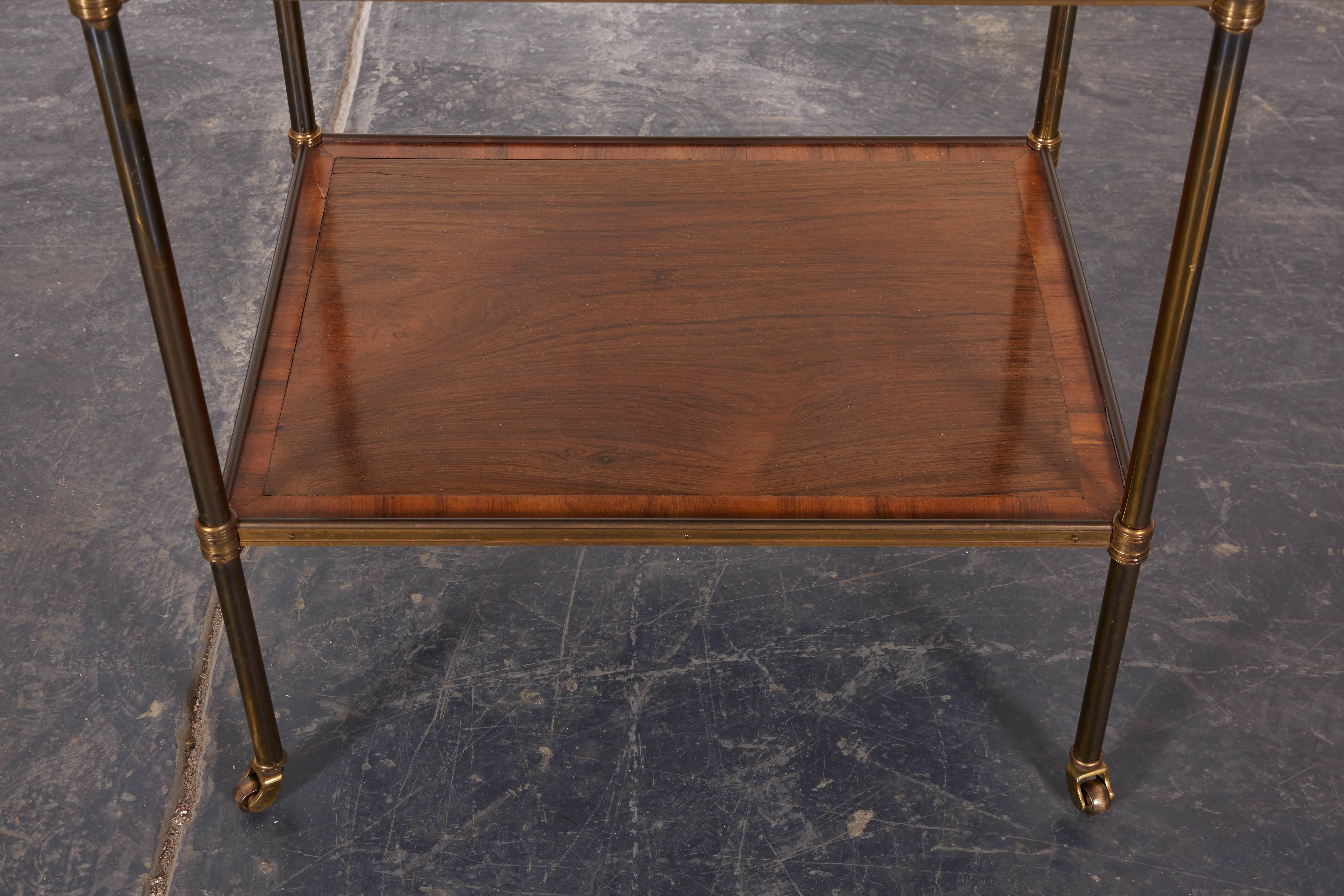 Pair of French Walnut and Lacquered Brass Two-Tier Tables 1