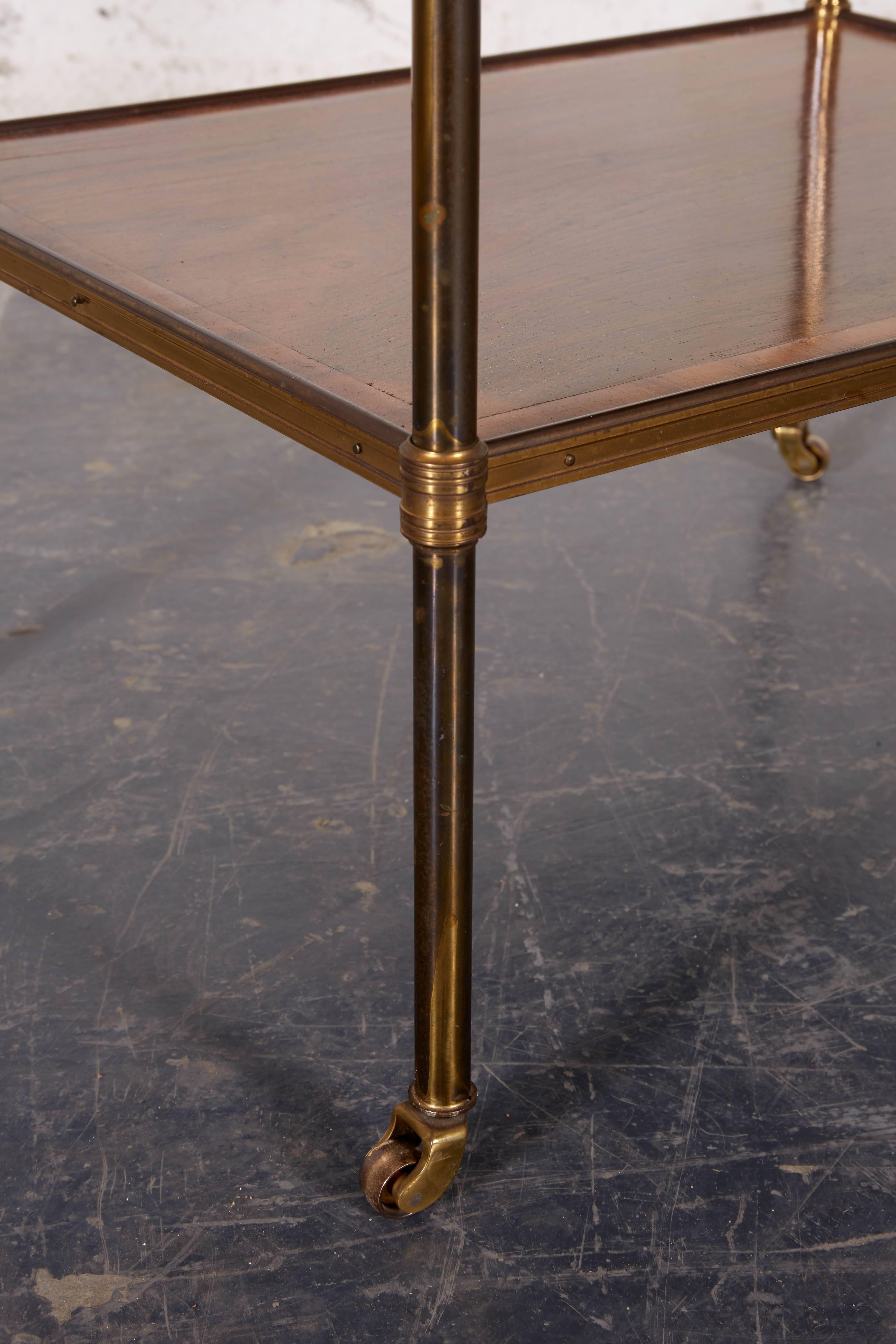 Pair of French Walnut and Lacquered Brass Two-Tier Tables 3