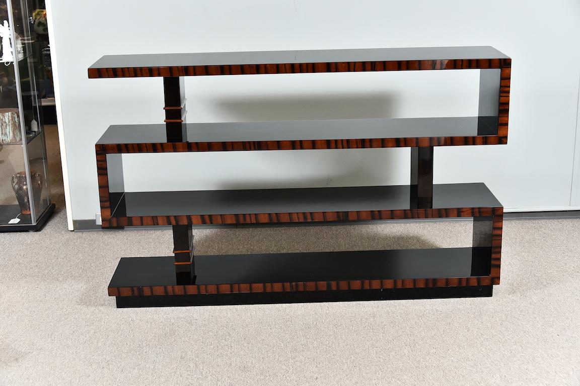 French Art Deco Walnut and Macassar Console 1