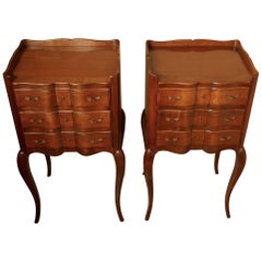 Pair of French Walnut and Ormolu Bedside Cabinets with Drawers