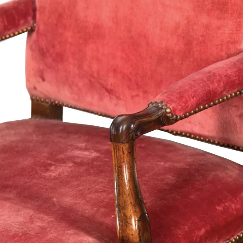 Pair of French Walnut and Velvet 18th Century Elbow Chairs In Good Condition For Sale In London, GB
