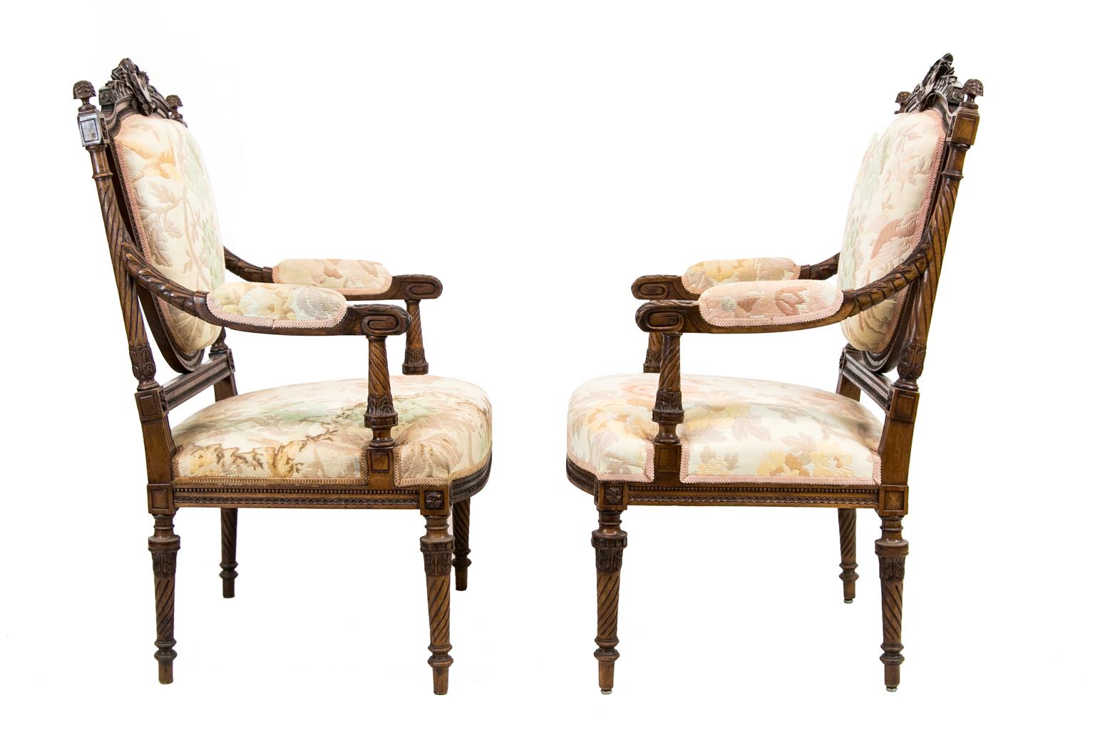 Pair of French Walnut Armchairs For Sale 5
